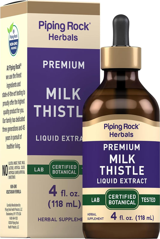 Piping Rock Milk Thistle Seed Liquid Extract Drops - 4 Fl Oz, Alcohol-Free, Vegetarian Tincture - Non GMO, Gluten-Free