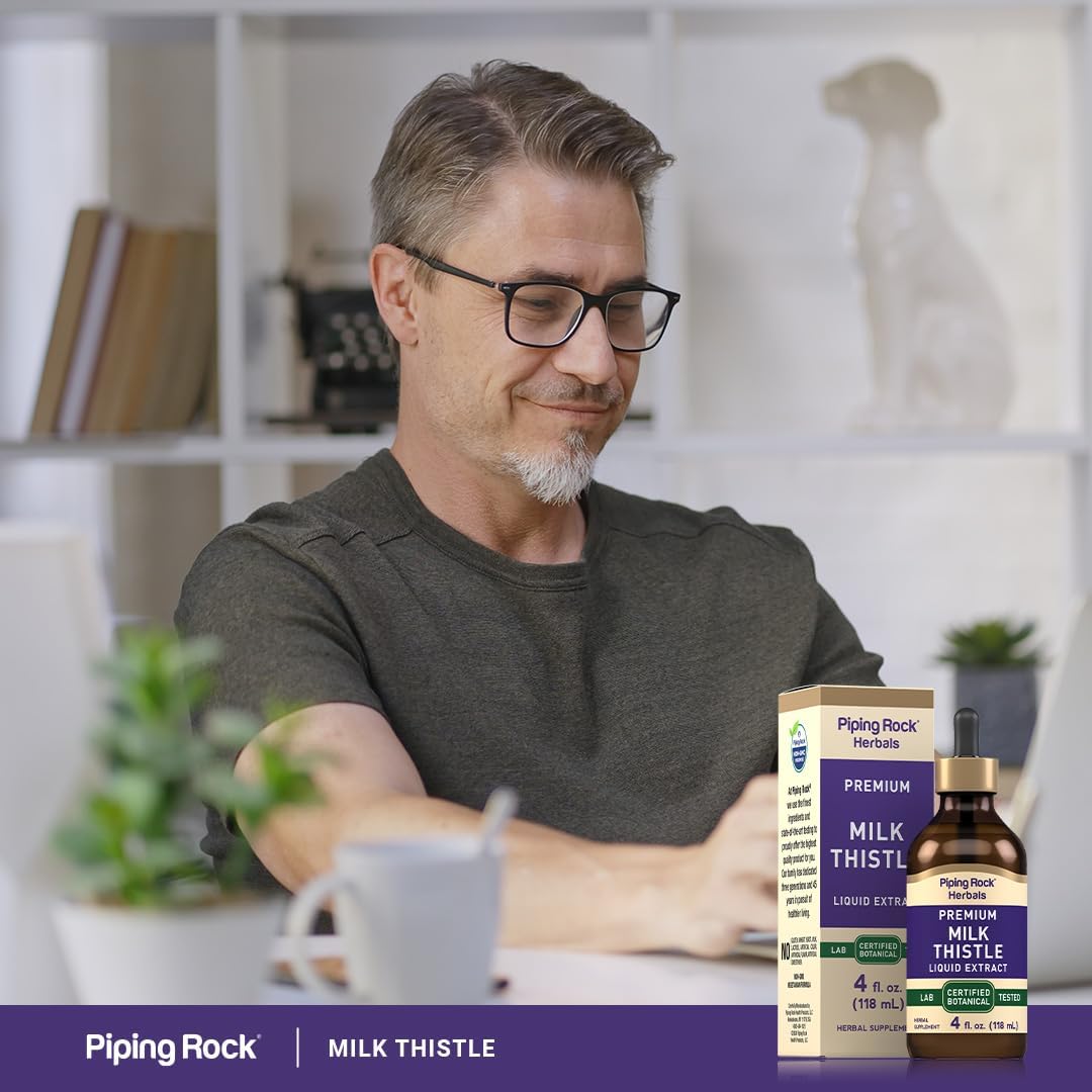 Piping Rock Milk Thistle Seed Liquid Extract Drops - 4 Fl Oz, Alcohol-Free, Vegetarian Tincture - Non GMO, Gluten-Free