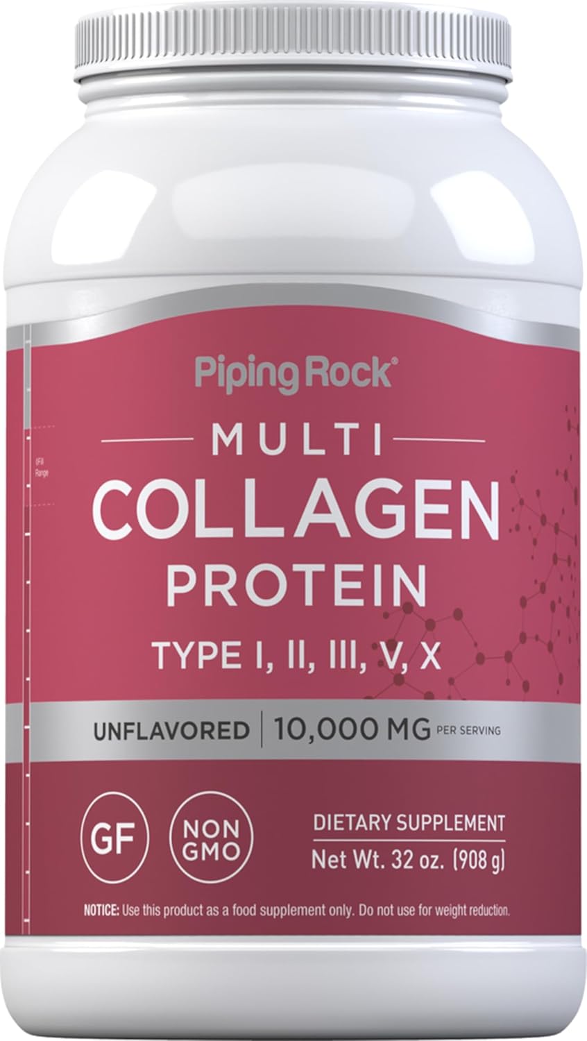 Piping Rock Multi Collagen Protein Powder 32oz - Types I, II, III, V, X - Unflavored Supplement for Women and Men - Non-GMO, Gluten Free