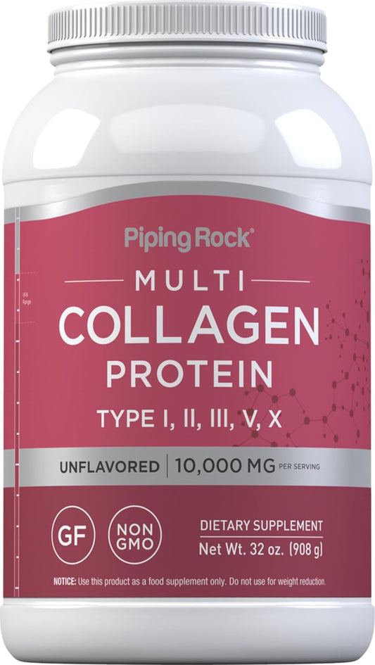 Piping Rock Multi Collagen Protein Powder 32oz - Types I, II, III, V, X - Unflavored Supplement for Women and Men - Non-GMO, Gluten Free