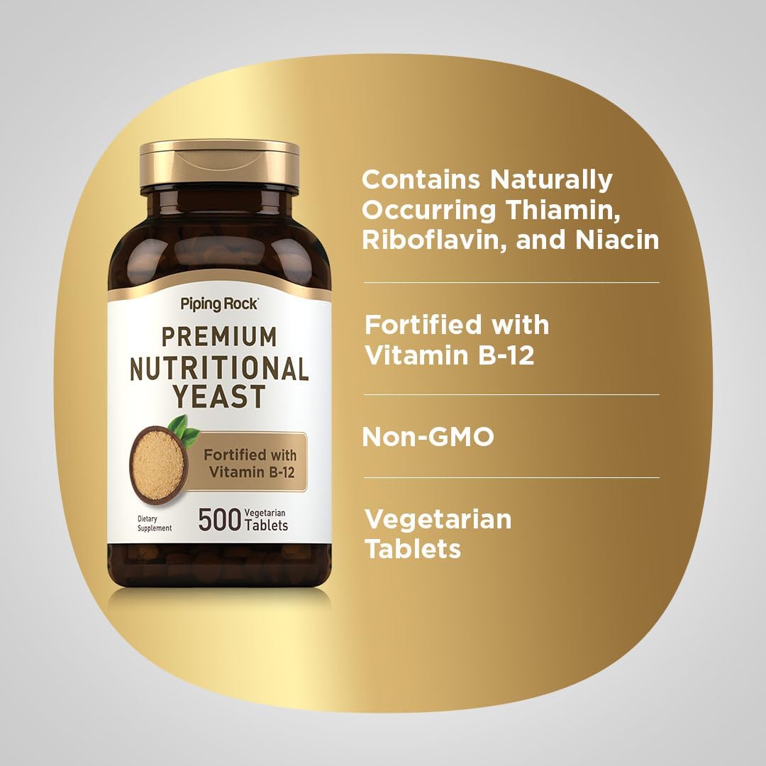 Piping Rock Nutritional Yeast Tablets with Vitamin B12 Complex - 500 Pills, Non-GMO Supplement