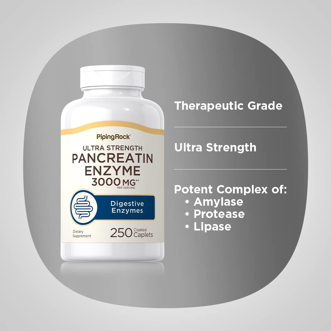 Piping Rock Pancreatin Enzymes 3000mg Caplets Ultra Strength Non-GMO Gluten Free - 250 Count