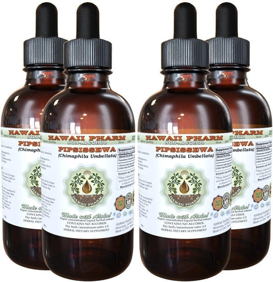 Pipsissewa Alcohol-Free Liquid Extract, Chimaphila umbellata Leaf Glycerite Supplement 4x4 fl.oz by Hawaii Pharm