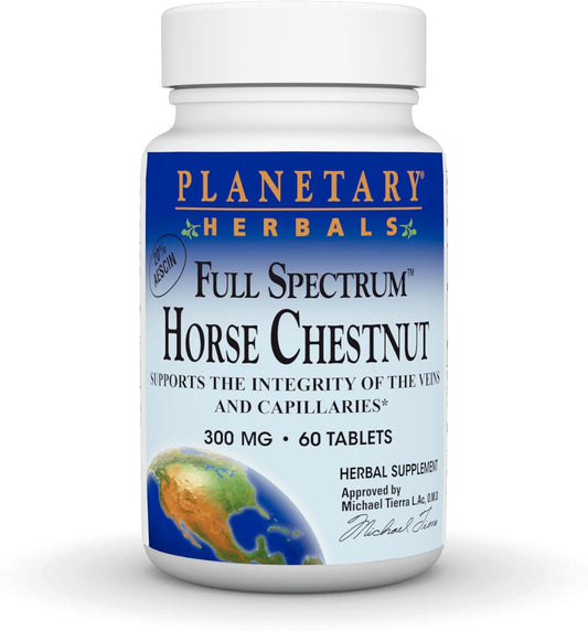 Planetary Herbals Full Spectrum Horse Chestnut Tablets - 60 Count White Bottle Pack