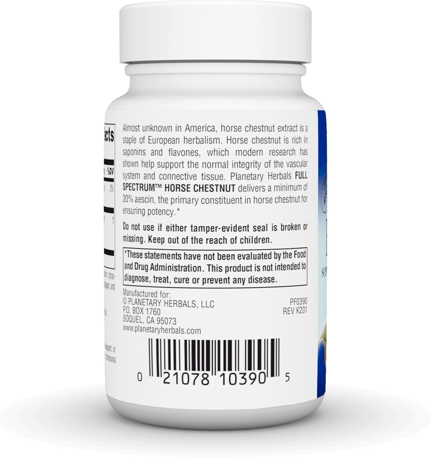 Planetary Herbals Full Spectrum Horse Chestnut Tablets - 60 Count White Bottle Pack