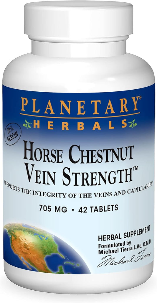 Planetary Herbals Horse Chestnut Vein Strength Tablets - Supports Vein and Capillary Integrity - 705mg, 42 Count
