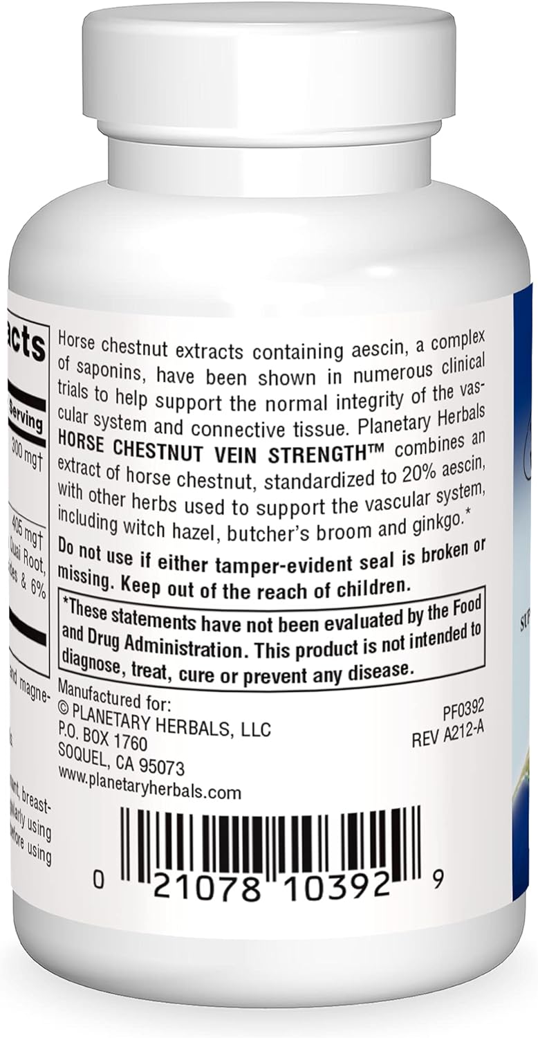 Planetary Herbals Horse Chestnut Vein Strength Tablets - Supports Vein and Capillary Integrity - 705mg, 42 Count