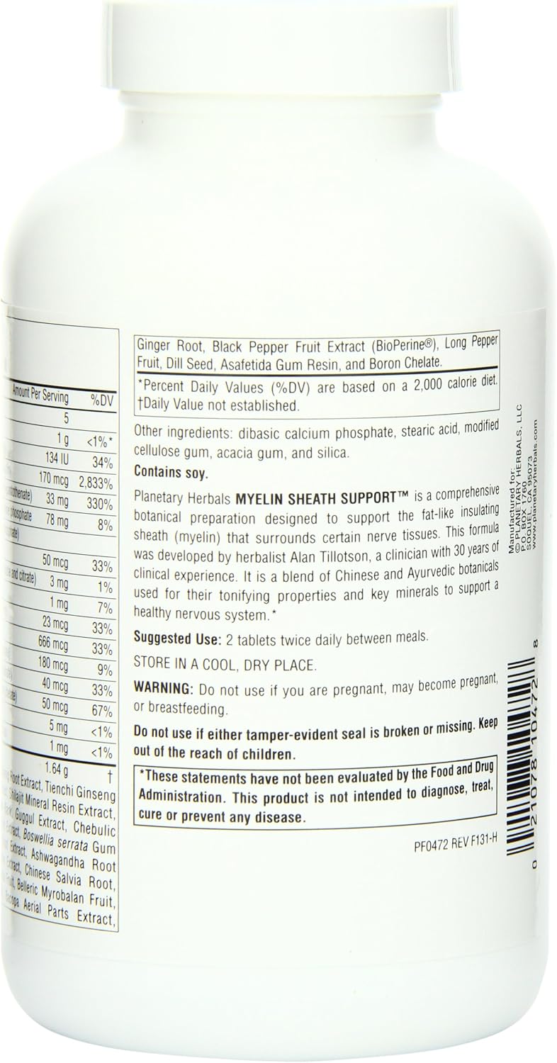 Planetary Herbals Myelin Sheath Support 820 mg - Nervous System Support Supplement, 180 Tablets
