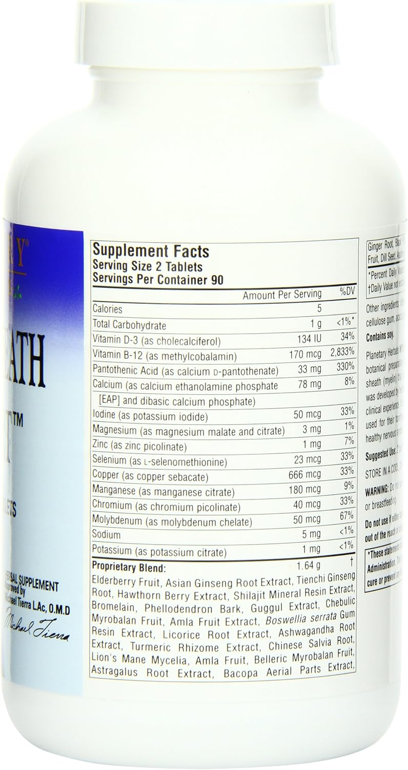Planetary Herbals Myelin Sheath Support 820 mg - Nervous System Support Supplement, 180 Tablets