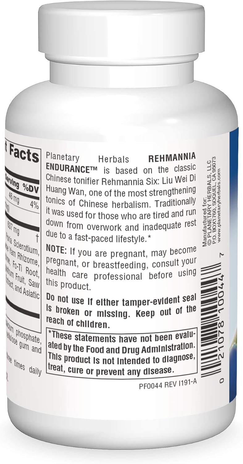 Planetary Herbals Rehmannia Endurance Tablets - 75 Count - Herbal Supplement for Energy Boost and Stamina