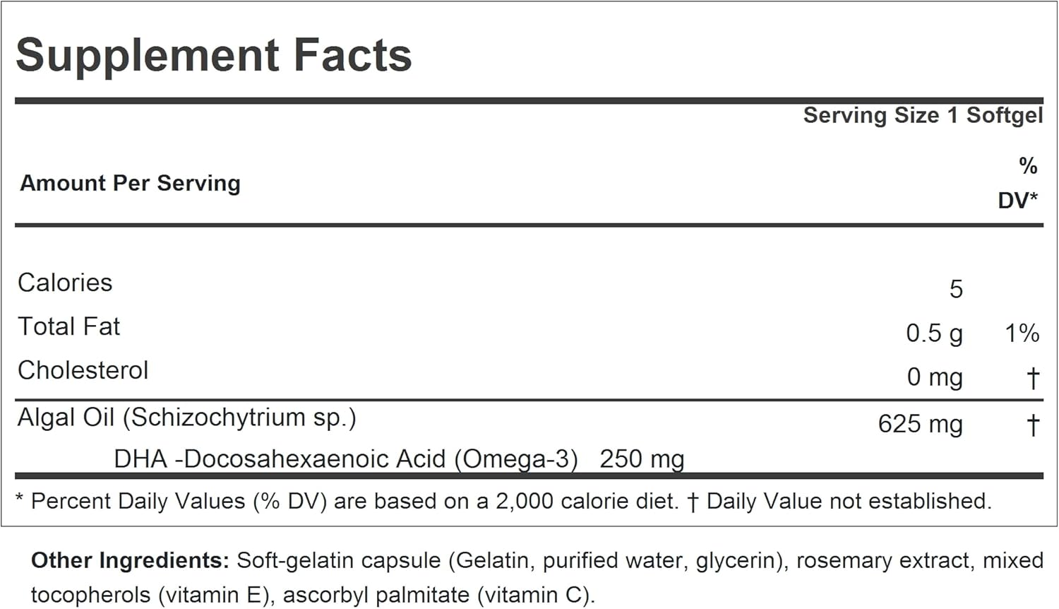 Plant-Based Algal DHA Softgels - High DHA Omega-3 Supplement, Non-GMO, No Fishy Aftertaste, Easy to Swallow - 30 Count