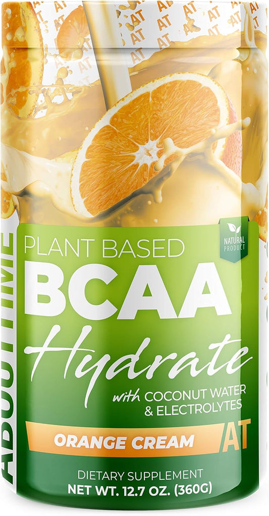 Plant Based BCAA Hydrate Clear with L-Glutamine & Electrolytes - Orange Cream Flavor, Non-GMO, Gluten Free, Monk Fruit Sweetened - 20 Servings