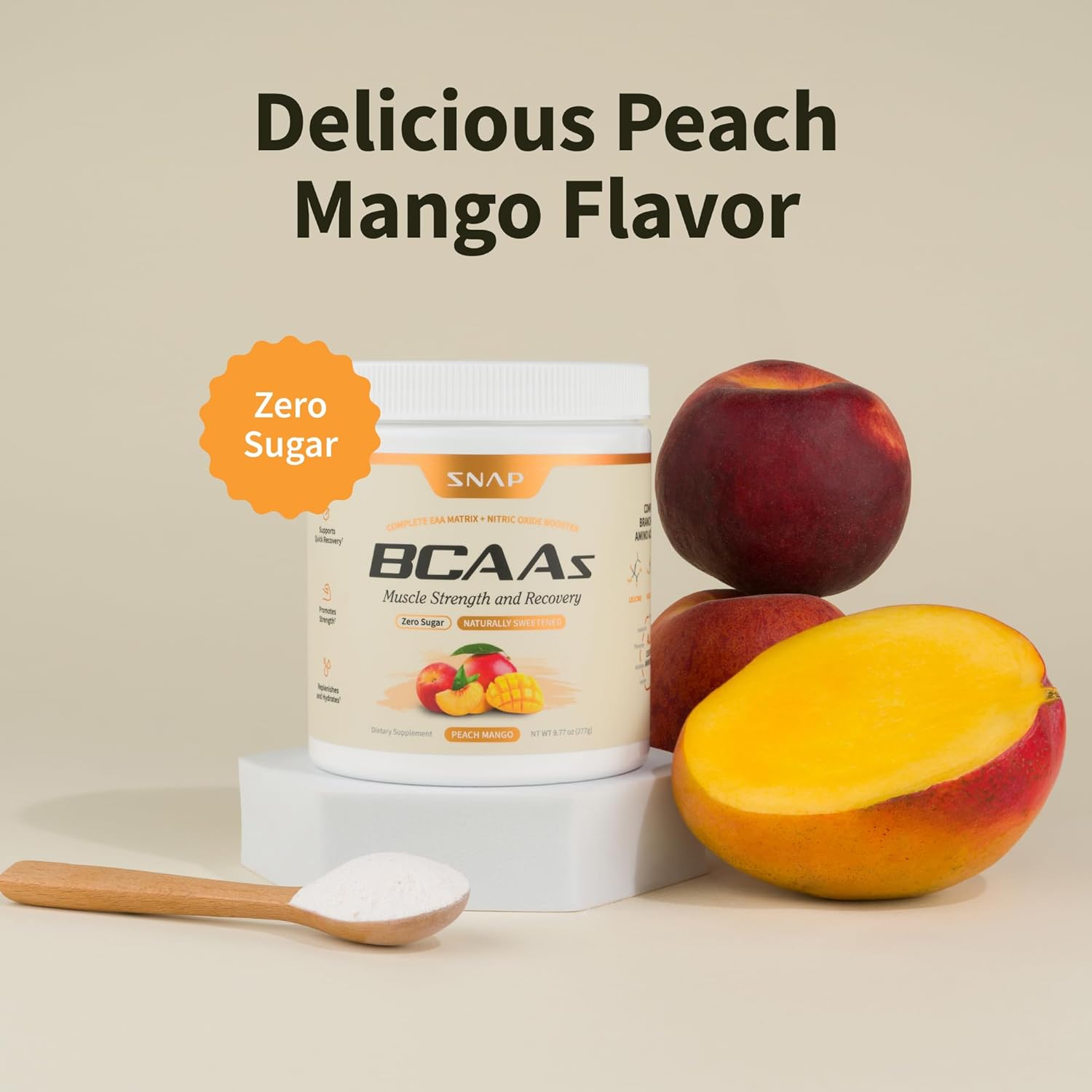 Plant-Based BCAA Powder with Nitric Oxide Booster for Muscle Strength and Recovery, 30 Servings - No Artificial Flavors