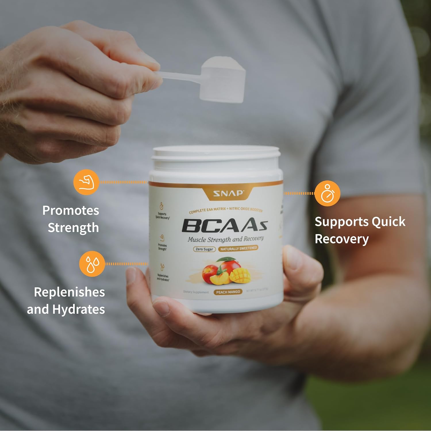 Plant-Based BCAA Powder with Nitric Oxide Booster for Muscle Strength and Recovery, 30 Servings - No Artificial Flavors