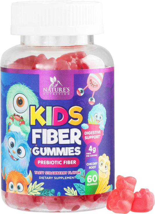 Plant-Based Berry Fiber Gummies for Kids - Supports Digestive Health & Immune System - Vegan Prebiotic Supplement with Chicory Root - 60 Gummies