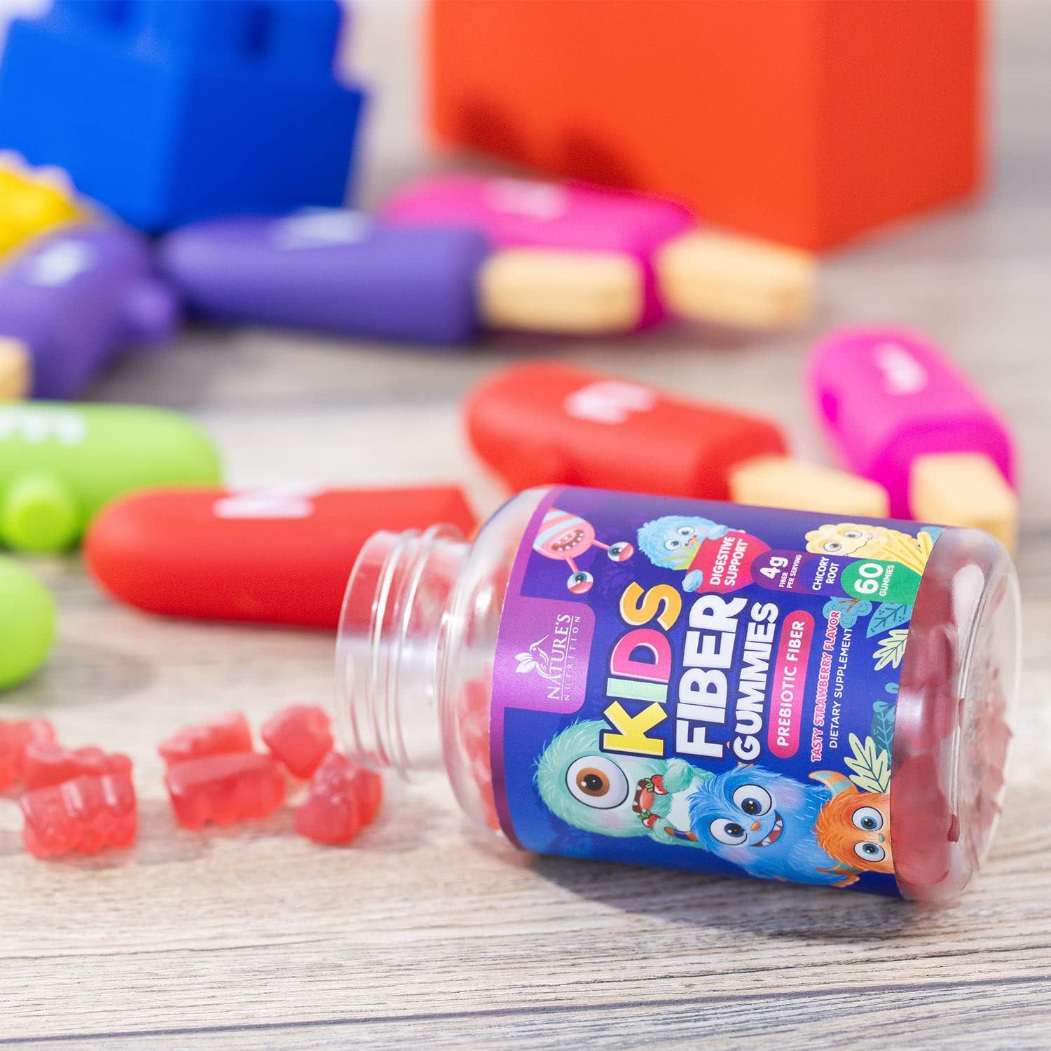 Plant-Based Berry Fiber Gummies for Kids - Supports Digestive Health & Immune System - Vegan Prebiotic Supplement with Chicory Root - 60 Gummies
