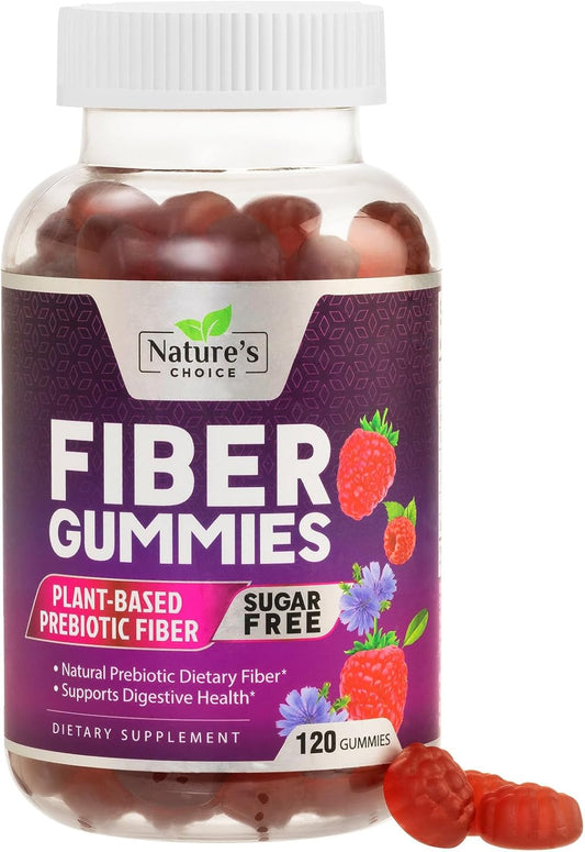 Plant-Based Berry Flavored Fiber Gummies for Adults - Sugar-Free Prebiotic Supplement for Digestive Health - 120 Count