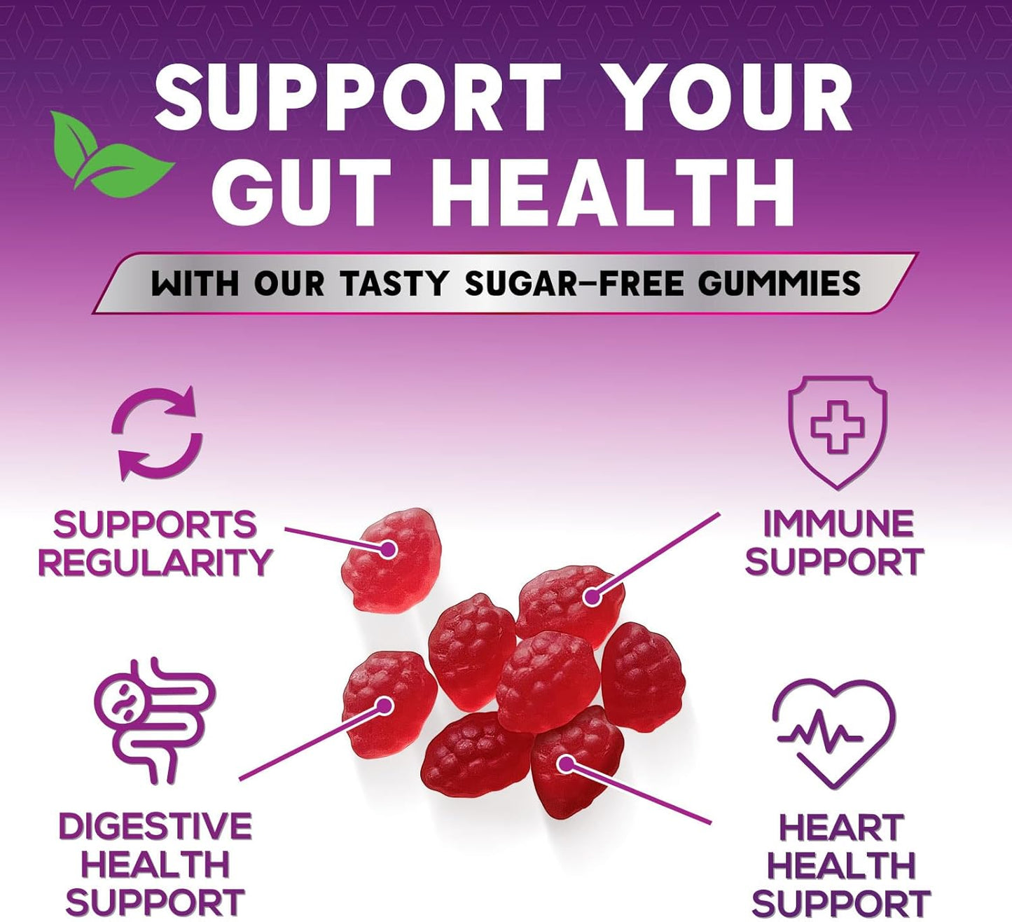 Plant-Based Berry Flavored Fiber Gummies for Adults - Sugar-Free Prebiotic Supplement for Digestive Health - 120 Count