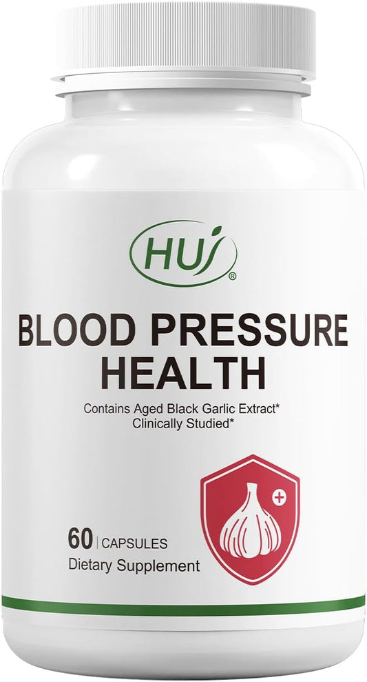 Plant-Based Blood Pressure Support Supplement with Black Garlic, Hawthorn, Beetroot - 60 Capsules