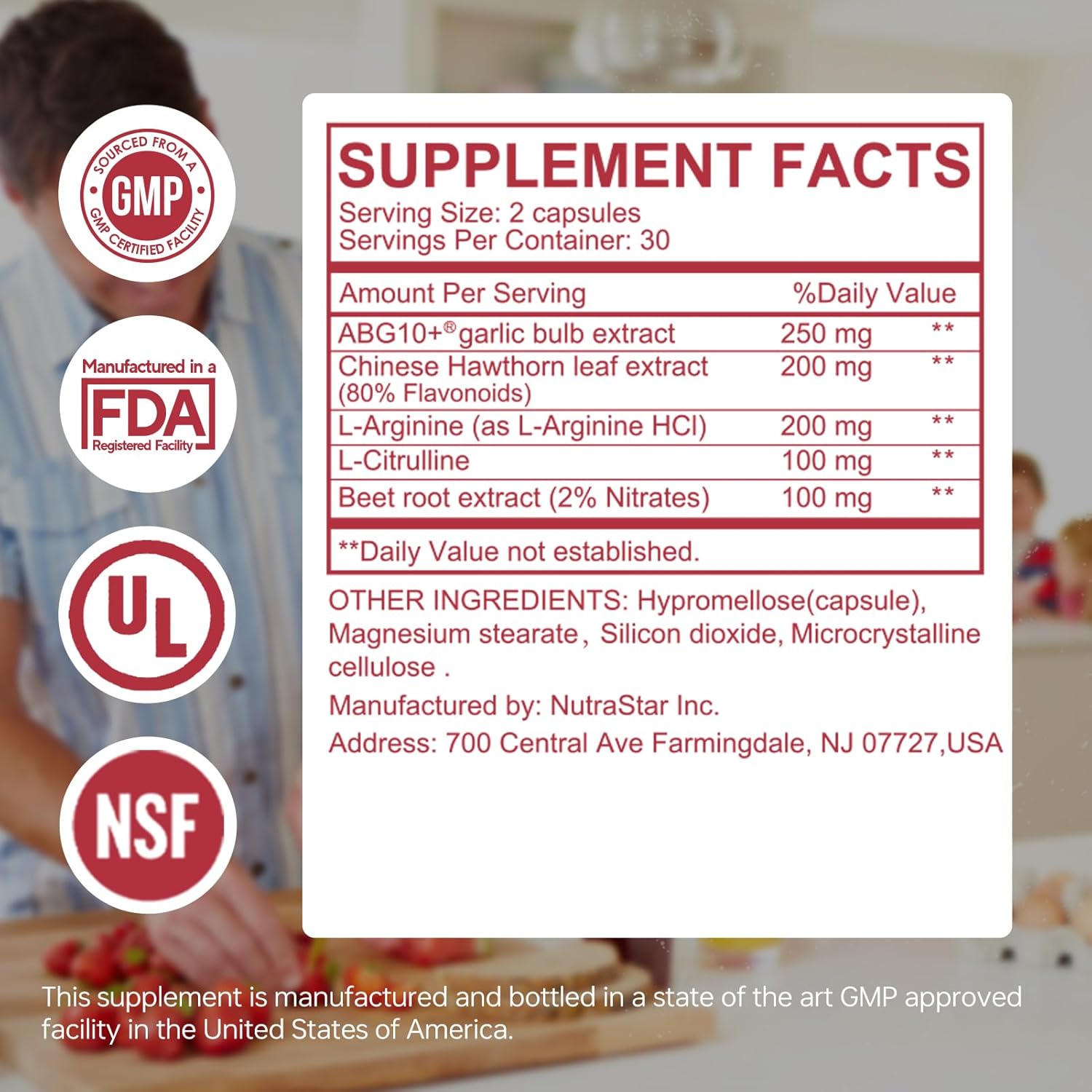 Plant-Based Blood Pressure Support Supplement with Black Garlic, Hawthorn, Beetroot - 60 Capsules