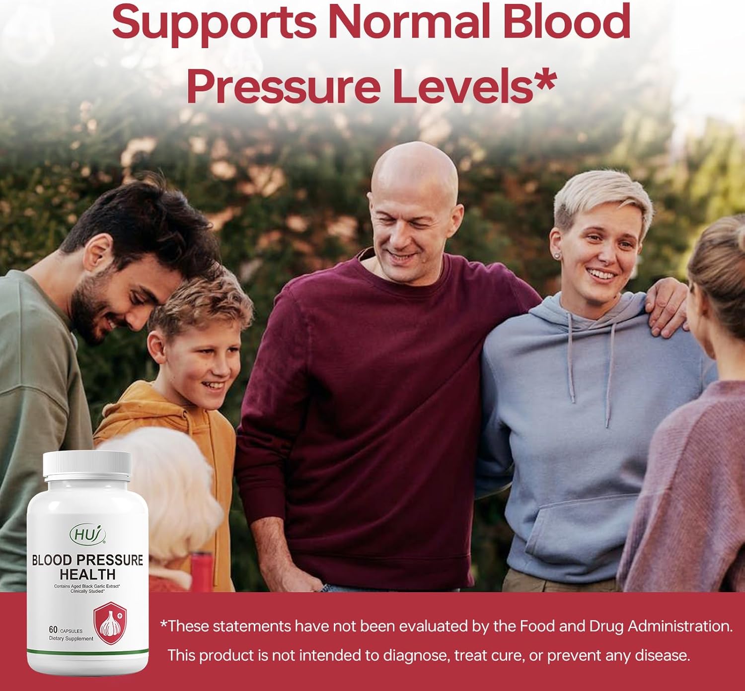 Plant-Based Blood Pressure Support Supplement with Black Garlic, Hawthorn, Beetroot - 60 Capsules