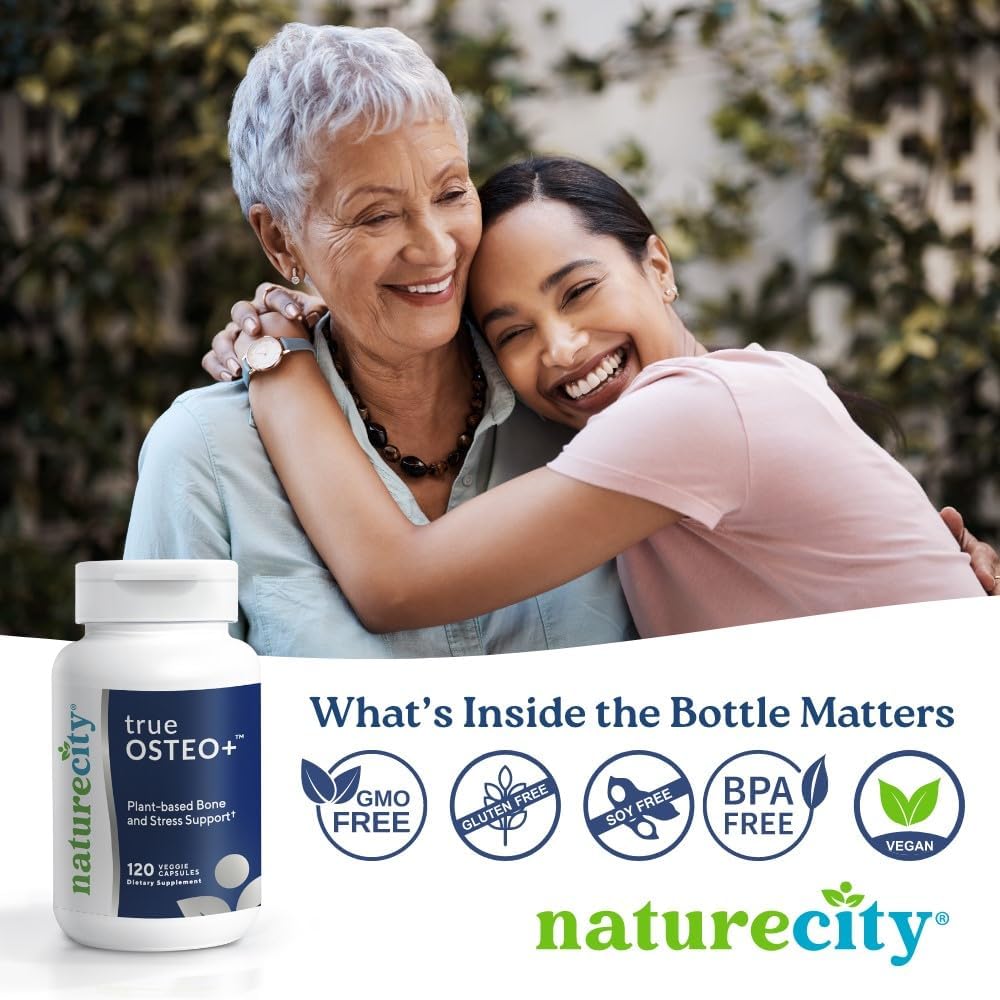 Plant-Based Bone Health Supplement with AlgaeCal Calcium, Magnesium, Vitamin D3, K2, Silicon, Stress Support - 120 Capsules