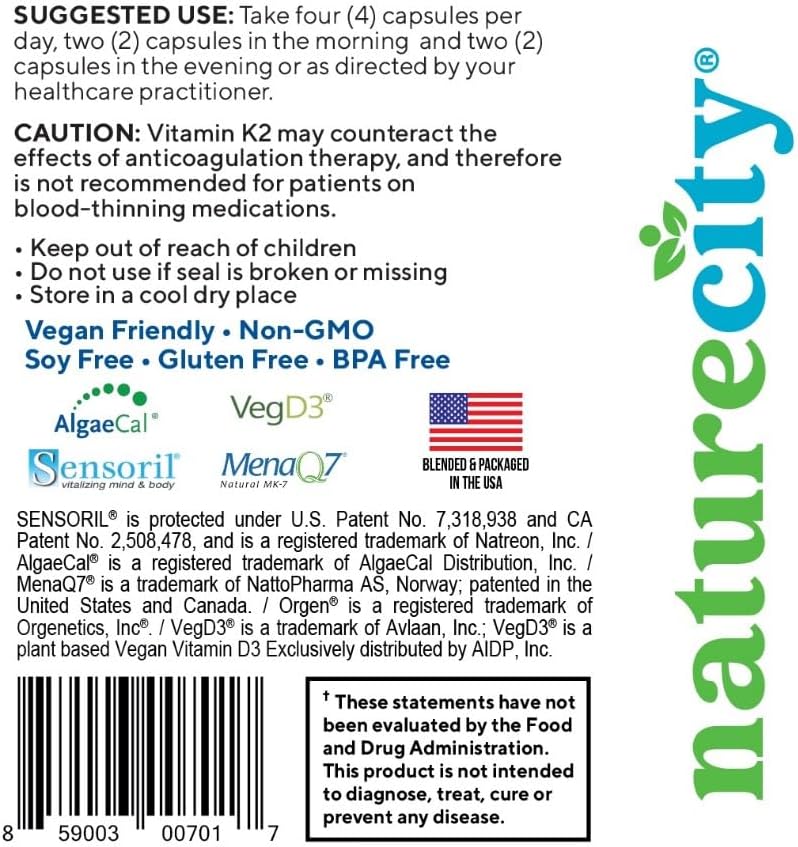 Plant-Based Bone Health Supplement with AlgaeCal Calcium, Magnesium, Vitamin D3, K2, Silicon, Stress Support - 120 Capsules