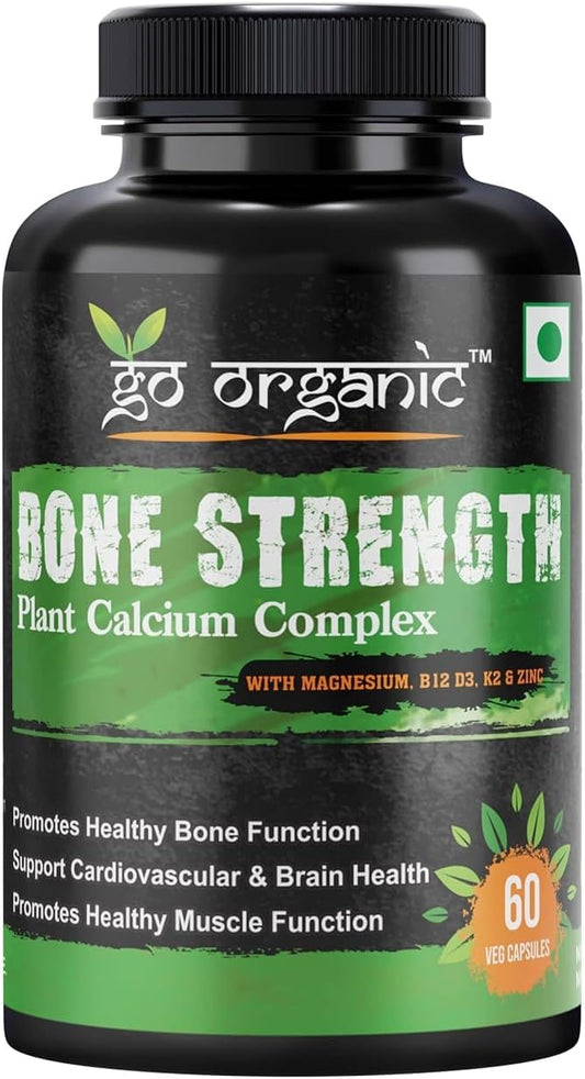 Plant-Based Bone Strength Supplement with 11 Essential Nutrients for Bone Health - GMO, Soy, Gluten Free - 60 Vegan Capsules