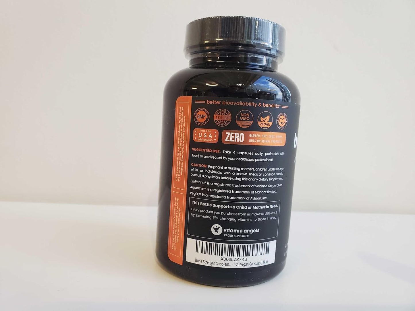 Plant-Based Bone Strength Supplements with 600mg Calcium, Vitamin D3, K2, Magnesium, Potassium, Zinc, Boron & Strontium - 120 Vegan Capsules