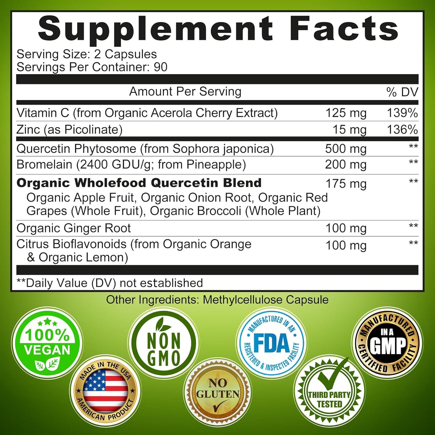 Plant-Based Bundle: Quercetin, Bromelain, Vitamin C, Zinc & Calcium with Organic Whole Food Blend - 500mg Aquamin Calcium