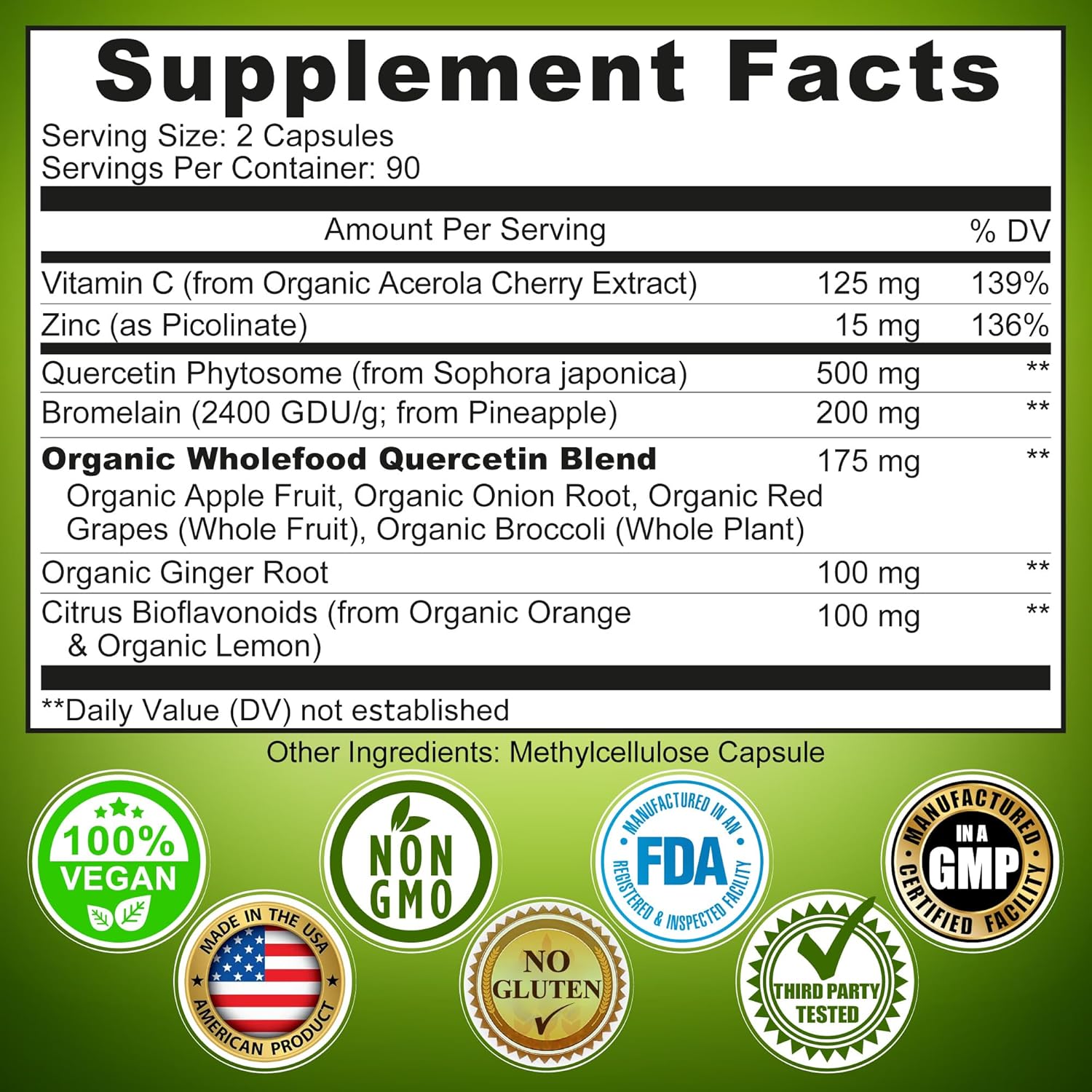 Plant-Based Bundle: Quercetin, Bromelain, Vitamin C, Zinc & Calcium with Organic Whole Food Blend - 500mg Aquamin Calcium