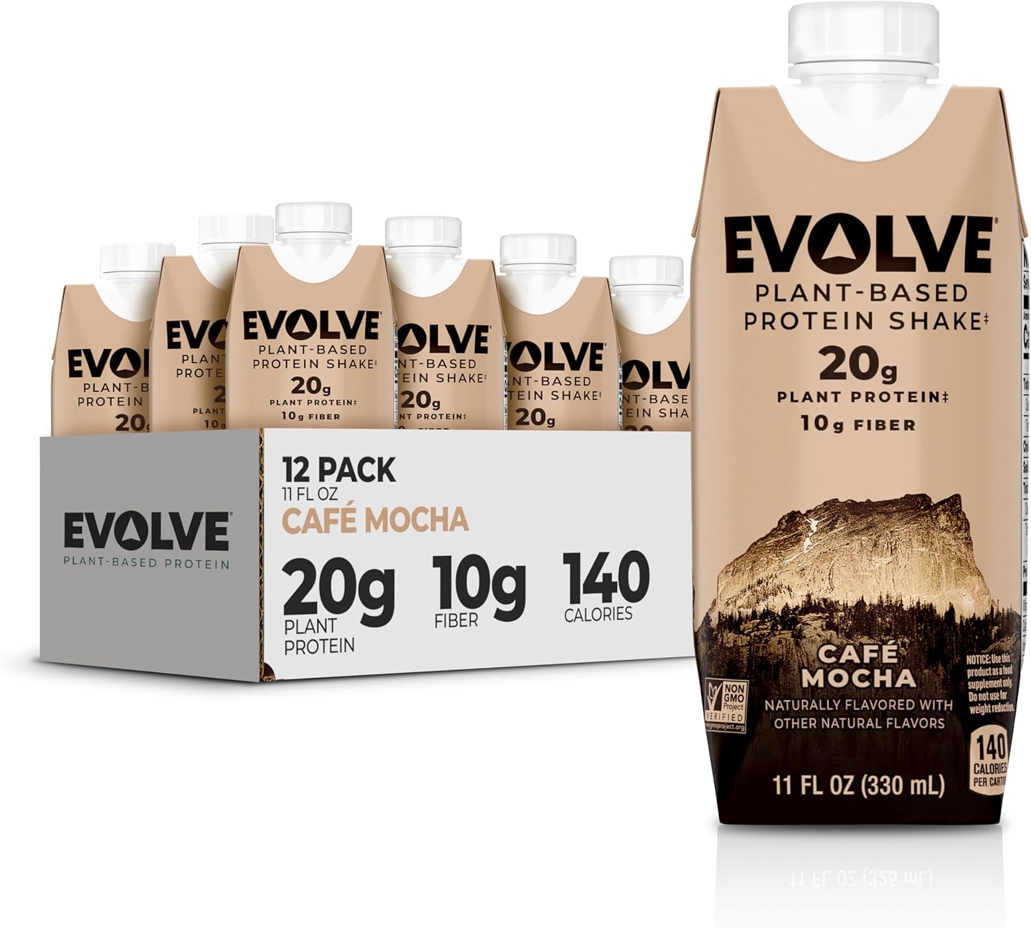 Plant Based Café Mocha Protein Shake - 20g Vegan Protein, Dairy Free, Non-GMO, 10g Fiber - 11oz (12 Pack)