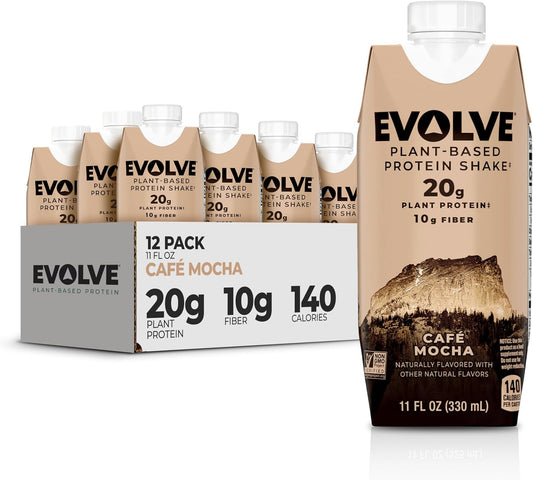 Plant Based Café Mocha Protein Shake - 20g Vegan Protein, Dairy Free, Non-GMO, 10g Fiber - 11oz (12 Pack)