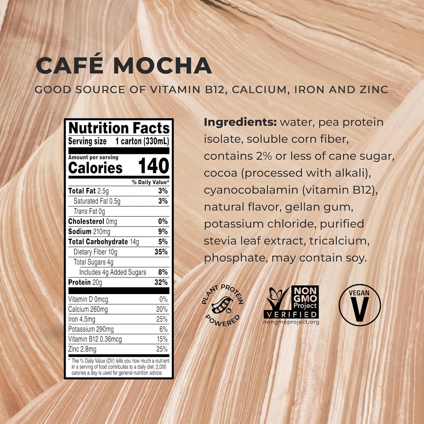Plant Based Café Mocha Protein Shake - 20g Vegan Protein, Dairy Free, Non-GMO, 10g Fiber - 11oz (12 Pack)