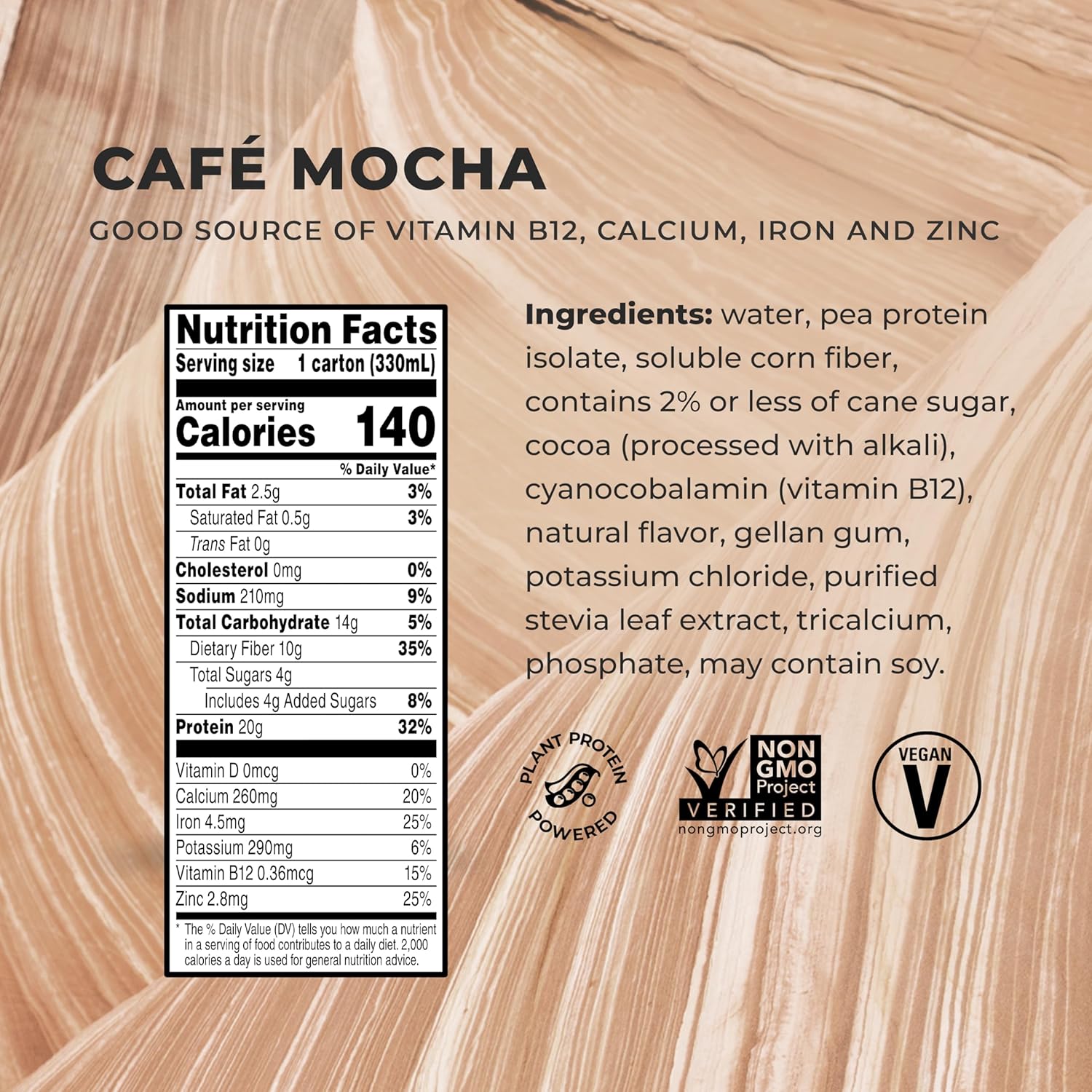 Plant Based Café Mocha Protein Shake - 20g Vegan Protein, Dairy Free, Non-GMO, 10g Fiber - 11oz (12 Pack)