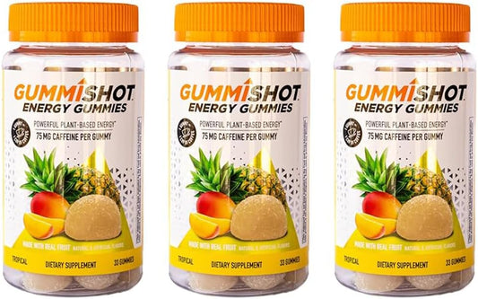 Plant-Based Caffeine Energy Gummies, 7425 mg Total, Long Lasting Energy Boost, Tropical Flavor, 99 Count (Pack of 3)
