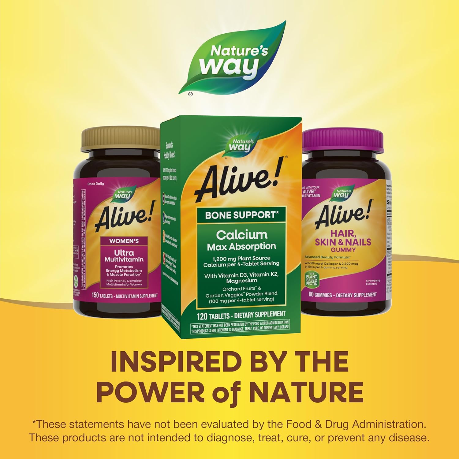 Plant-Based Calcium for Bone Support with Vitamin D3, K2, and Magnesium, 120 Tablets by Nature's Way Alive!