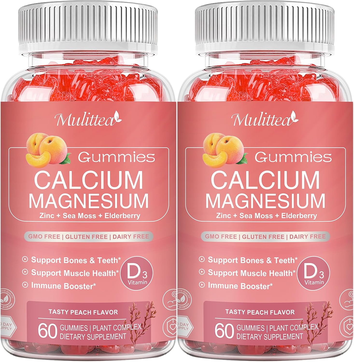 Plant-Based Calcium Gummies with D3, K2, Zinc - Natural Bone and Immune Support Supplement - 120 Chewable Gummy Vitamins