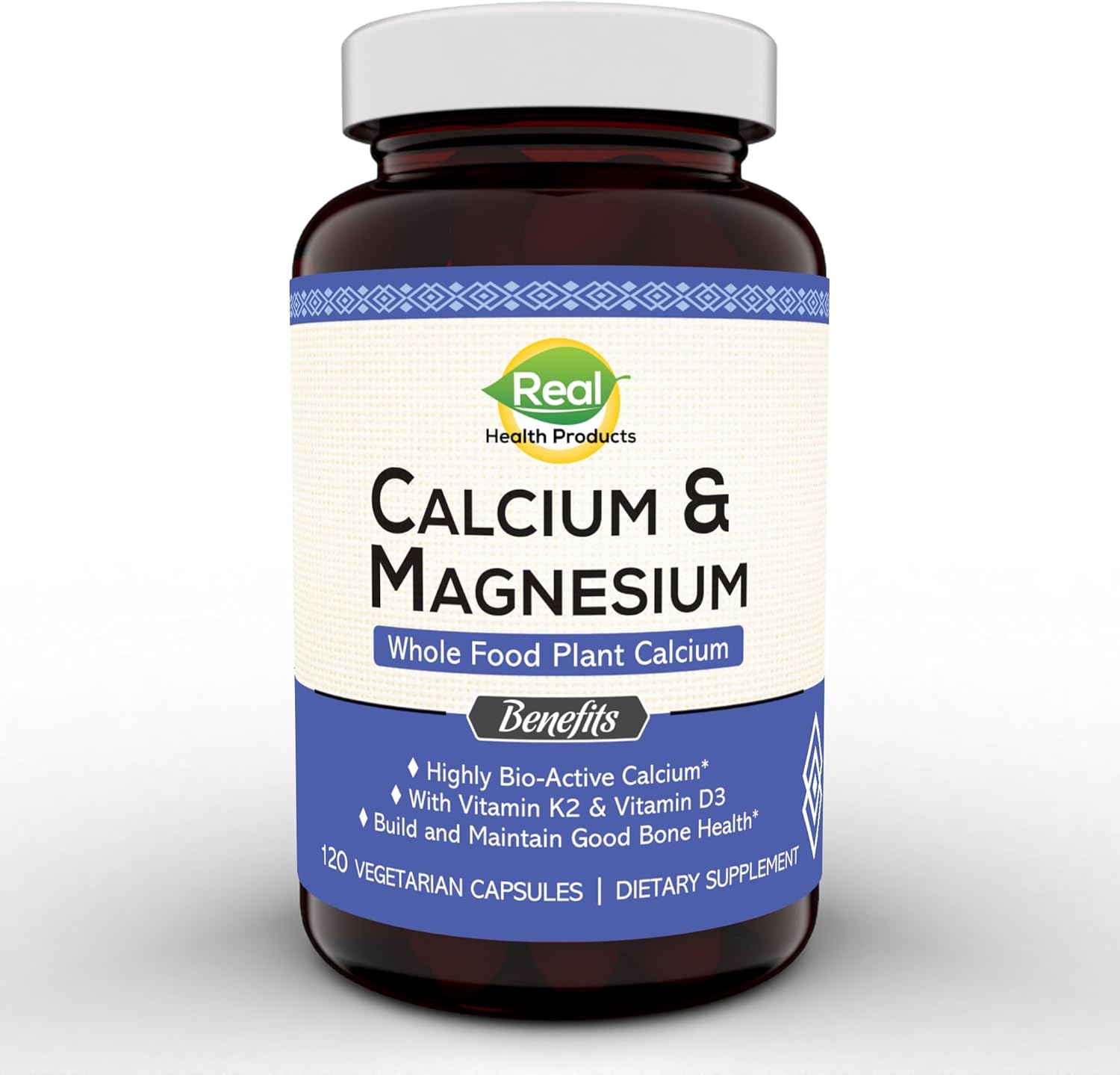 Plant-Based Calcium Magnesium Supplement with Boron, Vitamin D3 & K2 MK-7 - Supports Bone Health, Vegan, Non-GMO, Allergen-Free - 120 Capsules