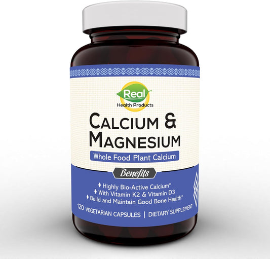 Plant-Based Calcium Magnesium Supplement with Boron, Vitamin D3 & K2 MK-7 - Supports Bone Health, Vegan, Non-GMO, Allergen-Free - 120 Capsules