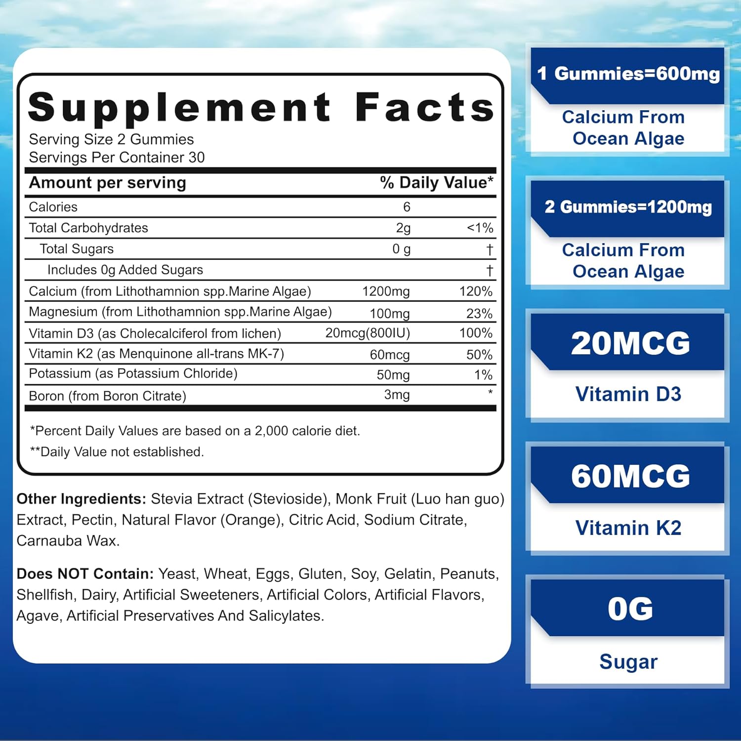 Plant-Based Calcium Supplement with D3, K2, and Magnesium for Bone Health - Vegan Gummies, 2 Pack