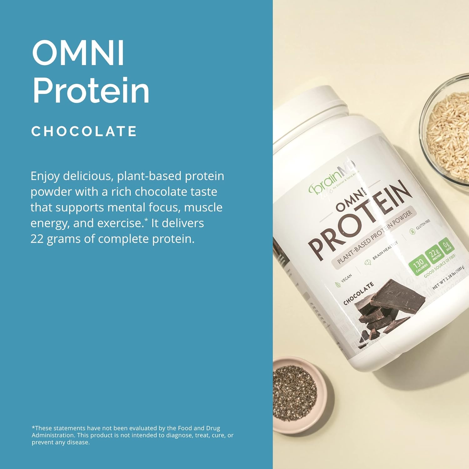 Plant-Based Chocolate Protein Powder for Energy & Recovery - 2.38 lbs - Vegan, Vegetarian, Sugar & Gluten Free - 30 Servings
