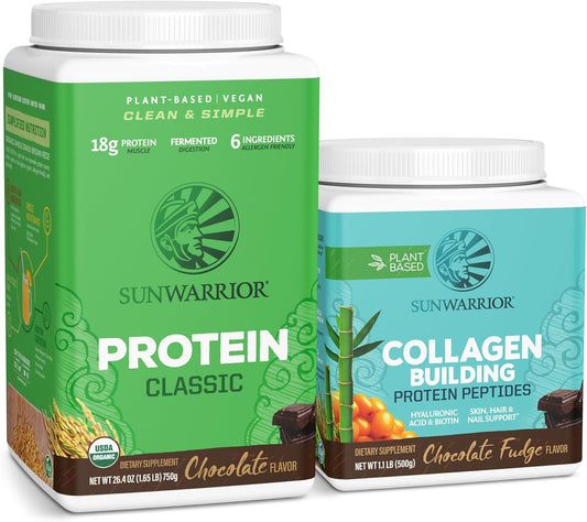 Plant-Based Chocolate Protein Powder with Collagen Building Hyaluronic Acid - 30 Servings