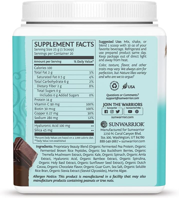 Plant-Based Chocolate Protein Powder with Collagen Building Hyaluronic Acid - 30 Servings