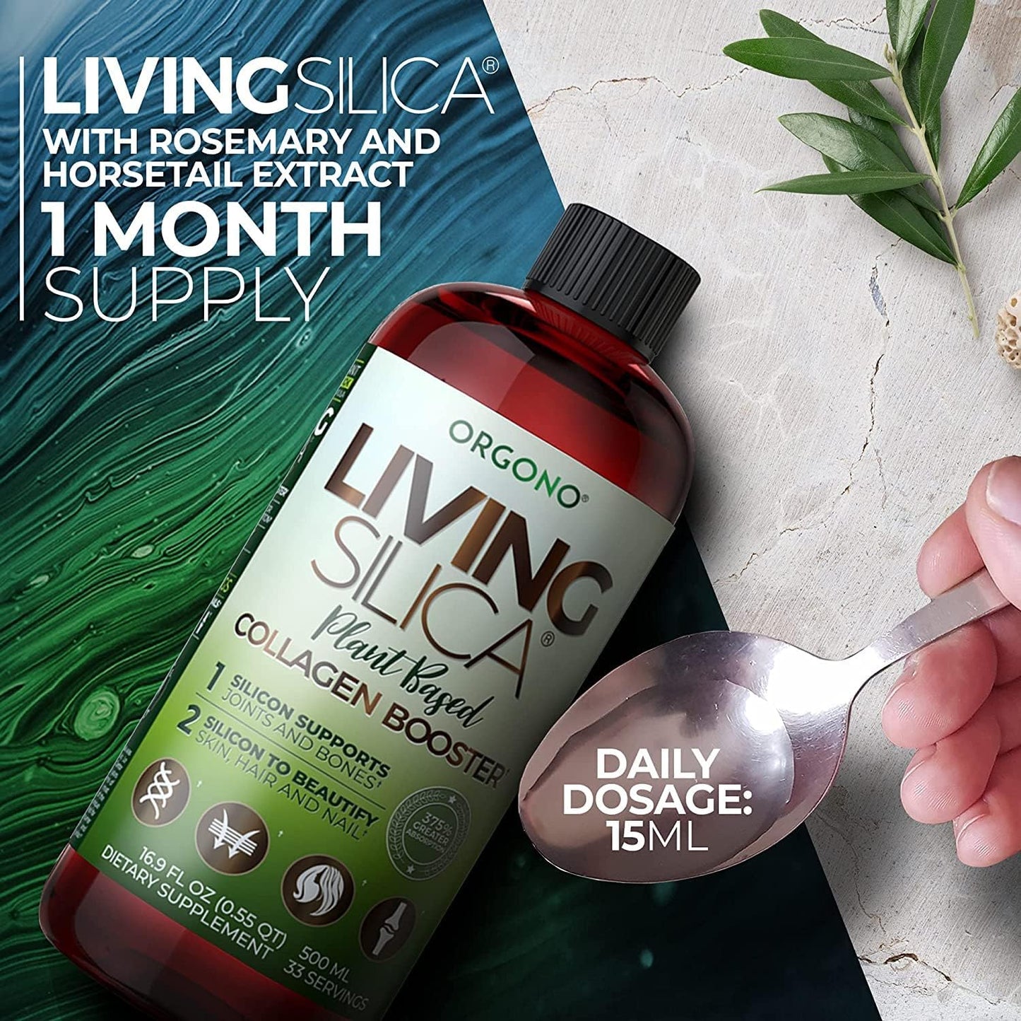 Plant Based Collagen Booster with Vegan Living Silica for Joint & Bone Support, Glowing Skin, Hair & Nails - 500 ml