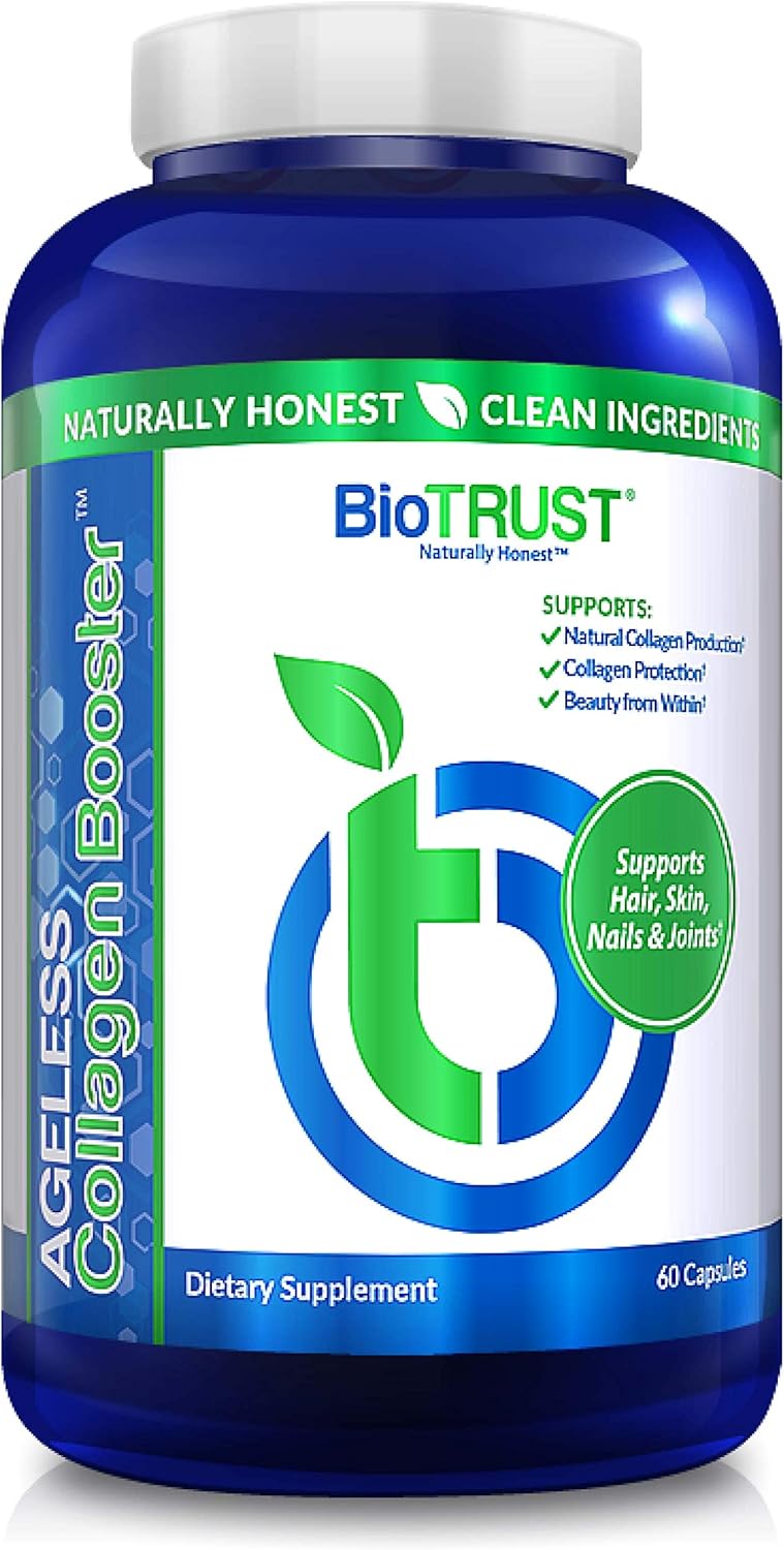 Plant-Based Collagen Builder for Glowing Skin, Hair, Nails & Joints - BioTrust Ageless Collagen Booster, 60 Capsules