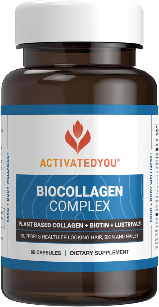Plant-Based Collagen Complex with Biotin for Skin, Hair, & Muscle Support - Vegan Formula with Lustriva & Saw Palmetto (30 servings)