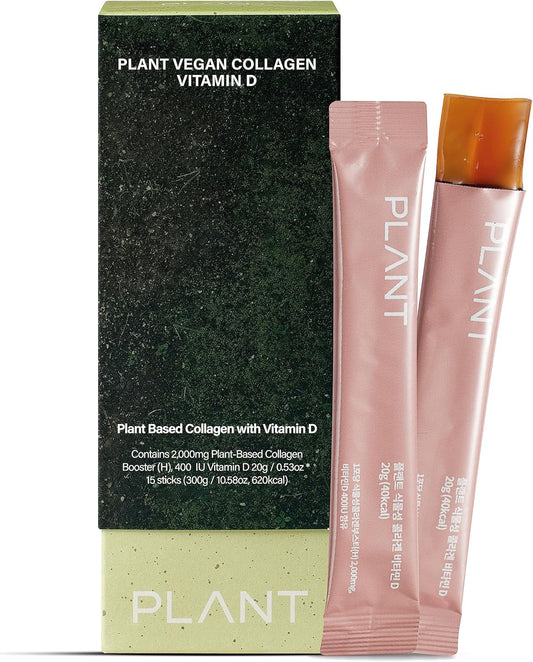Plant-Based Collagen Jelly Supplement with Vitamin D3 (15 Sticks) - Low-Molecular Collagen Peptides for Korean Skincare - Citrus Yuzu Flavor