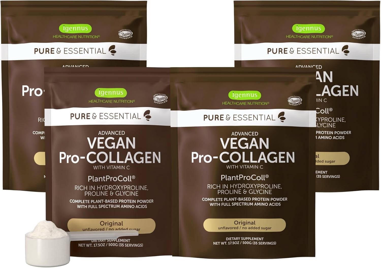 Plant-Based Collagen Peptide Powder with Vitamin C - Vegan Supplement for Skin & Joint Health - Non-GMO Formula - 140 Servings