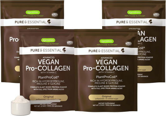 Plant-Based Collagen Peptide Powder with Vitamin C - Vegan Supplement for Skin & Joint Health - Non-GMO Formula - 140 Servings